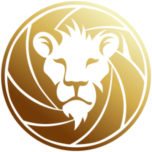 Logo de Wolfgang Autexier : un diaphragme d'appareil photo formant une une tête de lion en son cœur